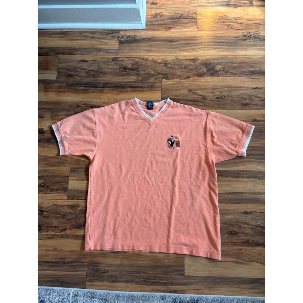 Vintage 1998 Warner Bros Studio Store Sylvester Cat V-Neck Shirt Peach Mens XXL